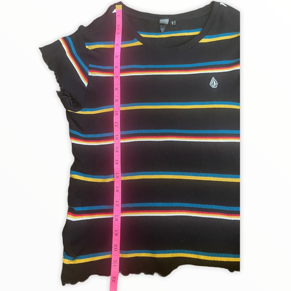 Volcom Black Ribbed Striped Ruffle Tee - Picture 8 of 9